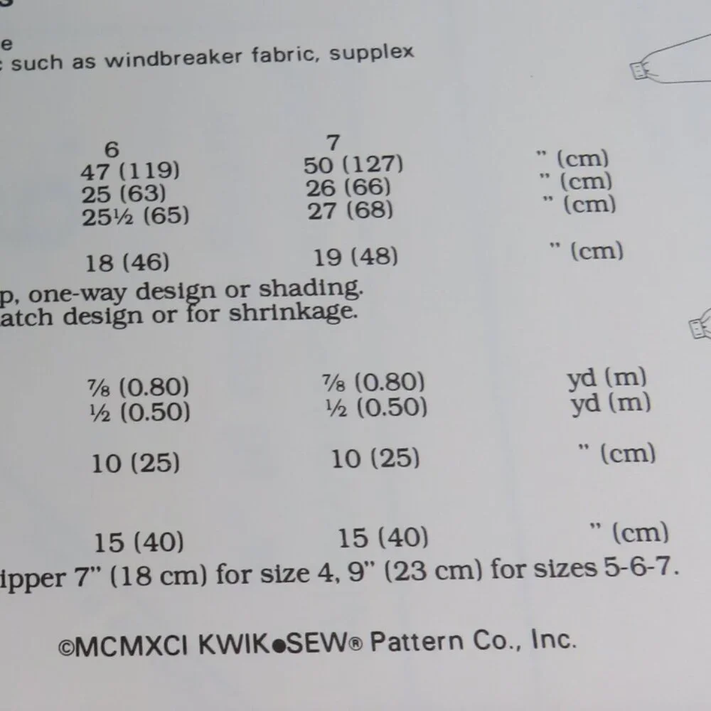 Kwik Sew 2106 Child Jacket/Coat UNCUT size 4-7 sewing pattern